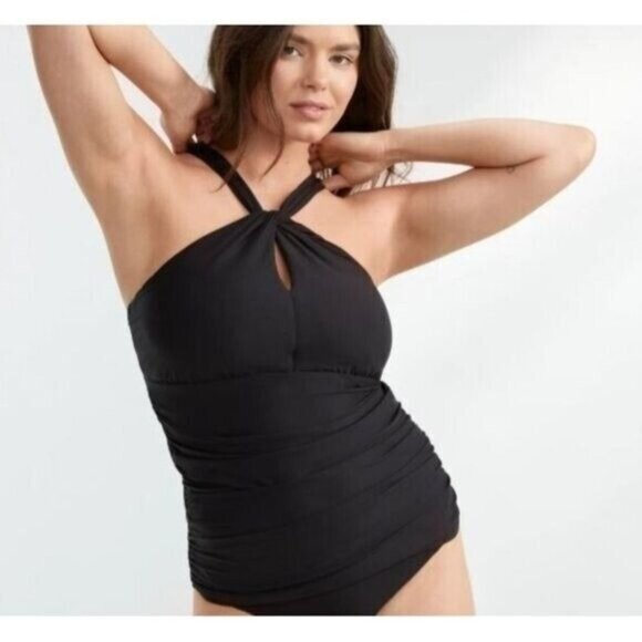 Birdsong‎ Size 38DDD Bare Necessities Black High-Neck Underwire Tankini Swim Top - Picture 1 of 13